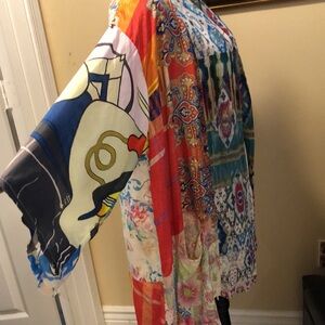 🌺Johnny Was Boho Multicolor Washable Patchwork Silk Kimono Jacket with pockets